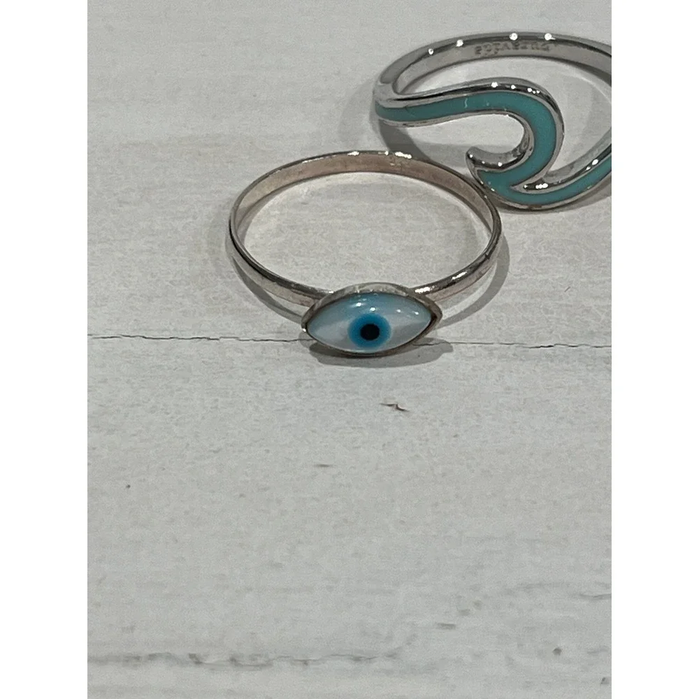 Ring lot of 5‎ Evil Eye Wave Coin Silver Tone Boho Jewelry size 6 and 7